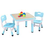 FUNLIO Kids Table and 2 Chairs Set, Height Adjustable Toddler Table and Chair Set for Ages 3-8, Easy to Wipe Arts & Crafts Table, for Classrooms/Daycares/Homes, CPC & CE Approved (3pcs Set) - Blue