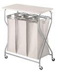 Whitmor Laundry, Iron, Plastic, Fabric, MDF, Tan, Triple SORTER W/Table