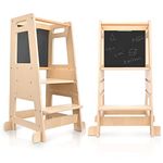 Hlieeosfcn Kids Learning Tower 3 Adjustable Heights,Toddler Tower Kitchen Helper with Detachable Chalkboard, Montessori Inspired Toddler Learning Tower for kids 18 Month - 5 Years