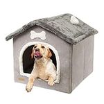 BAOK Foldable Dog House Kennel Bed | Enclosed Warm Plush Sleeping Nest Bed with Removable Cushion | Plush Pet House Dog Cat Kennel with Removable Cushion Suitable for Small and Medium-Sized Dogs