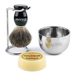 Shaving Kit, 4in1 Anbbas Men Fine Badger Bristles Shave Brush Black Wood Handle,Stainless Steel Shaving Soap Bowl and Brush Holder Stand Set with Shaving Soap 3.5OZ for Men Gift