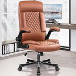 AtHope Office Chair, Executive Office Chair with Rocking Function and Padded Flip-Up Armrests, High Back Home Office Desk Chairs, Adjustable Height Ergonomic Swivel Computer Task Chairs (Brown)