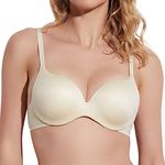 Deyllo Women’s Push Up Bra Smoothing T-Shirt Bra Padded Underwire Bra Racerback Bra (Nude,32C