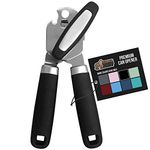 Gorilla Grip Heavy Duty Handheld Manual Can Opener, Stainless Steel Bottle Lid Openers, Easily Open Cans, Sharp Blade Smooth Edge Cut, Easy Turn Knob for Senior Arthritis Hands, Kitchen Gadgets, Black