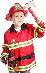 Firefighter Costume for Kids, Toddler Dress Up Costumes, Pretend Play Fireman Costume for Kids with Firefighter Gear, For Boys and Girls Ages 3-7