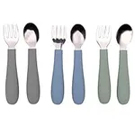 WeeSprout Toddler Utensils, 3 Forks & 3 Spoons, 18/8 Stainless Steel & Food Grade Silicone, Thick Easy-Grip Handles, Perfect Length For New Self Feeders, Gentle On Gums & Teeth, Dishwasher Safe