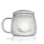 The Exotic Teapot - Ribbed Glass Mug Infuser, 400ml, Removable Filter and Lid for Loose Leaf Tea