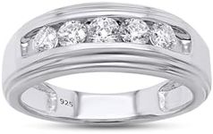 SAVEARTH DIAMONDS 1/2ct Round Lab Grown Diamond Channel Set Men's Anniversary Wedding Band Ring 14k White Gold Over Sterling Silver (0.50 Cttw)-11