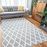 Traditional Classic Grey Trellis Area Rug White Modern Geometric Triangle Pattern Bedroom Living Room Entrance Kitchen Carpet Mat Rugs 80cm x 150cm