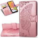 COTDINFOR Compatible with Samsung Galaxy A03S Wallet Case Leather with Card Holder and Stand for Women Flip Case Embossed Shockproof Case for Samsung Galaxy A03S SD Butterfly Rose Glod