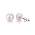 HIGHSPARK 925 Silver Pearl Earrings for Women | 92.5 Sterling Silver & Brilliant Lustre Freshwater Button Pearls | Lovely Gift | Pearl 6mm