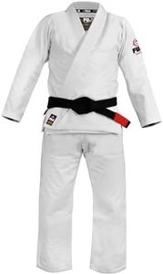 FUJI Lightweight Brazilian Style Jiu Jitsu Uniform, BJJ Uniform with Pearl Weave Fabric Jacket and Bungee Drawstrings, White, Size A3