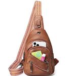 LATMAP Sling Bag For Women Men Cross body Chest Bags Small Backpack Purse Fanny Pack Shoulder Travel Belt Bag Faux Leather,Brown