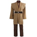 Gothden Jedi Tunic Costume Hooded Robe Knight Fancy Full Set Halloween Cosplay for Adult Mens Brown