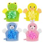 Artibetter Baby Hand Mittens 4Pcs Baby Bath Mitt Cute Animal Style Washcloths Kids Wash Gloves Bath Sponge Body Scrub for Toddler Bath and Shower Kids Bath Sponge