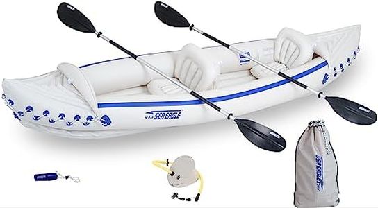 Sea Eagle SE370 3 Person Inflatable Portable Sports Kayak w/Seats, Paddles, Foot Pump and Carrybag