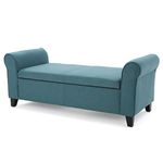 Christopher Knight Home 299749 Living Darrington Armed Dark Teal Fabric Storage Bench, Dimensions: 19.75”D x 50.00”W x 19.50”H