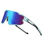 DUCO Kids Sunglasses Youth Baseball Sun Glasses Lightweight TR90 Frame UV400 Sports Cycling Shades for Boys Girls DK268 (Clear Blue Frame Black Temple Revo Blue Lens)