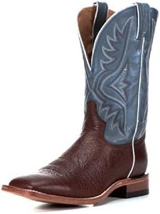 Tony Lama Boot Company Men's Americana Pecan Bison Baltic Blue Cowboy Boot, Brown/Blue, 10.5 Narrow