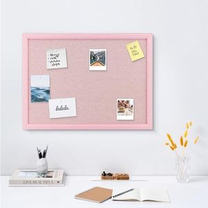 Navaris Tablero colgante rosa para fotos - Cartelera de pared de felpa para colgar joyas y notas - Con 6x chincheta y marco de MDF - 58 x 43 cm