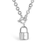 Women 925 Sterling Silver Key Lock Pendant Necklace Fashion Solid Silver Rolo Chain Charm Choker Accessories Fine Jewelry Gift (20)