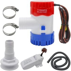 YQMIGU Island Otter Beach 1100 GPH Bilge Pump 12V,Small Size, With Float Switch,1-1/8 Inch Bilge Pump Hose 6FT, 2PCS Stainless Steel Hose Clamps And Thru Hull Fitting, Suitable For Most Floating Boats