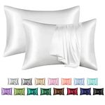 MR&HM Satin Pillowcase for Hair and Skin, Silk Satin Pillowcase 2 Pack, Standard Size Pillow Cases Set of 2, Silky Pillow Cover with Envelope Closure (20x26, Ivory)