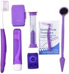 Angzhili Orthodontic Care Kit, 8 PCS Box-Packed V-Toothbrush Orthodontic Waxing Travel Toothbrush Dental Floss Spool Dental Mouth Mirror Gap Brush Dental Floss Threaders Enhance Dental Health(Purple)