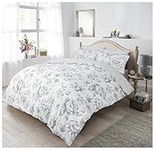 Sleepdown Floral Monochrome Grey Duvet Set - King Size Bedding Quilt Cover & Pillowcases Good Nights Sleep