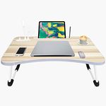 Foldable Laptop Bed Table, Portable Lap Desk, Notebook Table Dorm Desk with Foldable Legs & Cup Slot & Tablet Groove for Eating Breakfast,Reading,Watching Movie on Bed/Sofa/Floor (White)