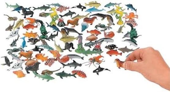 Fun Express Plastic Sea Creatures, Bulk 90 Pack - Includes Shark, Seal, Seahorse, Crab, Octopus and More - Toys for Kids, Party Favors and Handouts - VBS 2026 Vacation Bible School Supplies/Decor