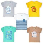 YUV Regular Infant Baby Boys & Girls 100% Cotton Printed Multicolor Half Sleeve T Shirts - 18 To 24 Months Babies, Pack Of 5