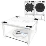 EZ Laundry | Upgraded 28” Universal Pedestal – 700lbs Capacity, Raises 16” with Built-in Drain Pan + Hose, Adjustable Feet, Anti-Vibration & Storage Shelf fits 27" or 28" Washer & Dryer (White)