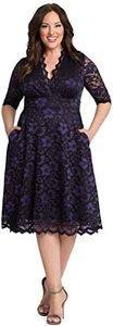 Kiyonna Women's Plus Size Mon Cherie Lace Dress, A-Line Midi Semi-Formal or Formal Cocktail Party Dress for Wedding Guest, Violet Noir, 0X