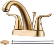 WOWOW 4 Inch Bathroom Faucet Brushed Gold Bathroom Sink Faucet Centerset Vanity Faucet with Lift Rod Drain Modern Mixer Tap Rv Sink Faucet