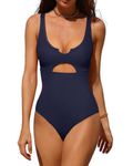 Charmo Women One Piece Swimsuit Backless Scoop Neck Bathing Suit Padded Modest Swimwearr Navy S