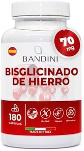 Bandini® Hierro Suplemento 70mg + Vitamina C 160mg - 180 Cápsulas Veganas (de bisglicinato de hierro) Contribuye a la Formación de Glóbulos Rojos y Hemoglobina - Con Alta Absorción y al Sistema Inmune