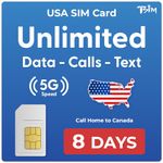 TSIM USA Canada Mexico SIM Card for 8 Days + 2 Day Bonus! Uses T Mobile Network | Unlimited Free Calling to Canada. Unlimited Data, Call/Text in USA, Canada & Mexico. Hotspot Sharing Allowed.