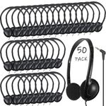 Ladont 50 Pack Classroom Headphones Bulk for Students School, Wired Class Set Headphones for Kids Children Toddler Boys Girls Teen(Black)