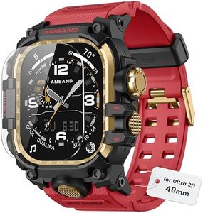 amBand Compatible with Apple Watch Ultra 2/Ultra Bands Case 49mm for Men, M3 Rugged Cover Military Sport Strap with Glass Screen Protector, Heavy Duty Protective Bumper for iWatch 49 mm - Red