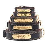 Shorven Soft Genuine Leather Custom Dog Collar with ID Tag Engraved Nameplate Brown M