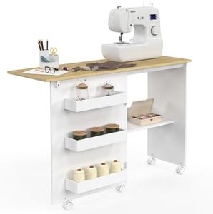 IDMarket - Table de Couture Pliable à roulettes Meuble pour Machine à Coudre avec 4 étagères
