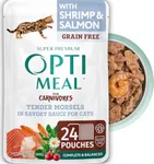 Optimeal Grain-Free Gourmet Wet Cat Food - Digestive Support, Tasty Recipe for Pets (4.5lbs, 24 Pouches) Shrimp & Salmon