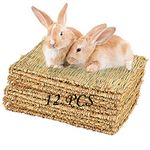 PINVNBY Hay Mats for Rabbits,12 Pack Natural Rabbit Grass Mat,Small Animal Woven Bed Resting Sleeping,Chewing,Nesting and Toys Cage Grass Matts for Bunny Guinea Pig Hamster Hedgehog Squirrel