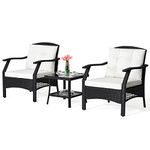 RELAX4LIFE 3PCS/4PCS Outdoor Furniture Set, Rattan Conversation Set Garden Table and Chairs Set with Cushion, Patio Sofa Set Wicker Conservatory Set for Backyard Poolside Lawn (3PCS-Without Loveseat)