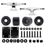 VJ Skateboard Truck and Wheel, 5.0 Skateboard Trucks (Silver) w/Skateboard Crusier Wheel 60mm, Skateboard Bearings, Skateboard Screws, Skateboard Riser Pads (Black)