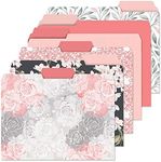 Charcoal & Coral File Folders Value Pack - Set of 24 (6 Designs) 1/3 Cut Staggered Tabs, Bright, Pink Colorful Designs, Office Supplies, Letter Size, 9 ½ x 11 ¾ Inches…
