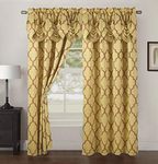 Elegant Comfort Quatrefoil Jaquard Look Curtains with Pleated Attached Valance, with Rod Pocket for -Kitchen, Bedroom and Living Room (54 X 84-inches Long, Set of 2), Gold