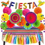 ZERODECO Fiesta Party Decorations, Multicolor Fiesta Banner Paper Fans Pompoms Tissue Paper Tassel Tablecloth Garlands String for Fiesta Mexican Theme Cinco De Mayo Coco Carnivals Festivals Party