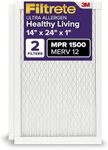 Filtrete 14x24x1 AC Furnace Air Filter, MERV 12, MPR 1500, CERTIFIED asthma & allergy friendly, 3 Month Pleated 1-Inch Electrostatic Air Cleaning Filter, 2-Pack (Actual Size 13.81x23.81x0.78 in)